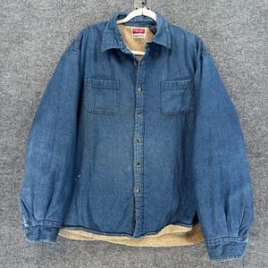 Wrangler Fleeced Lined Denim Shacket Jacket Mens 3XL Blue Shirt Jacket Jean